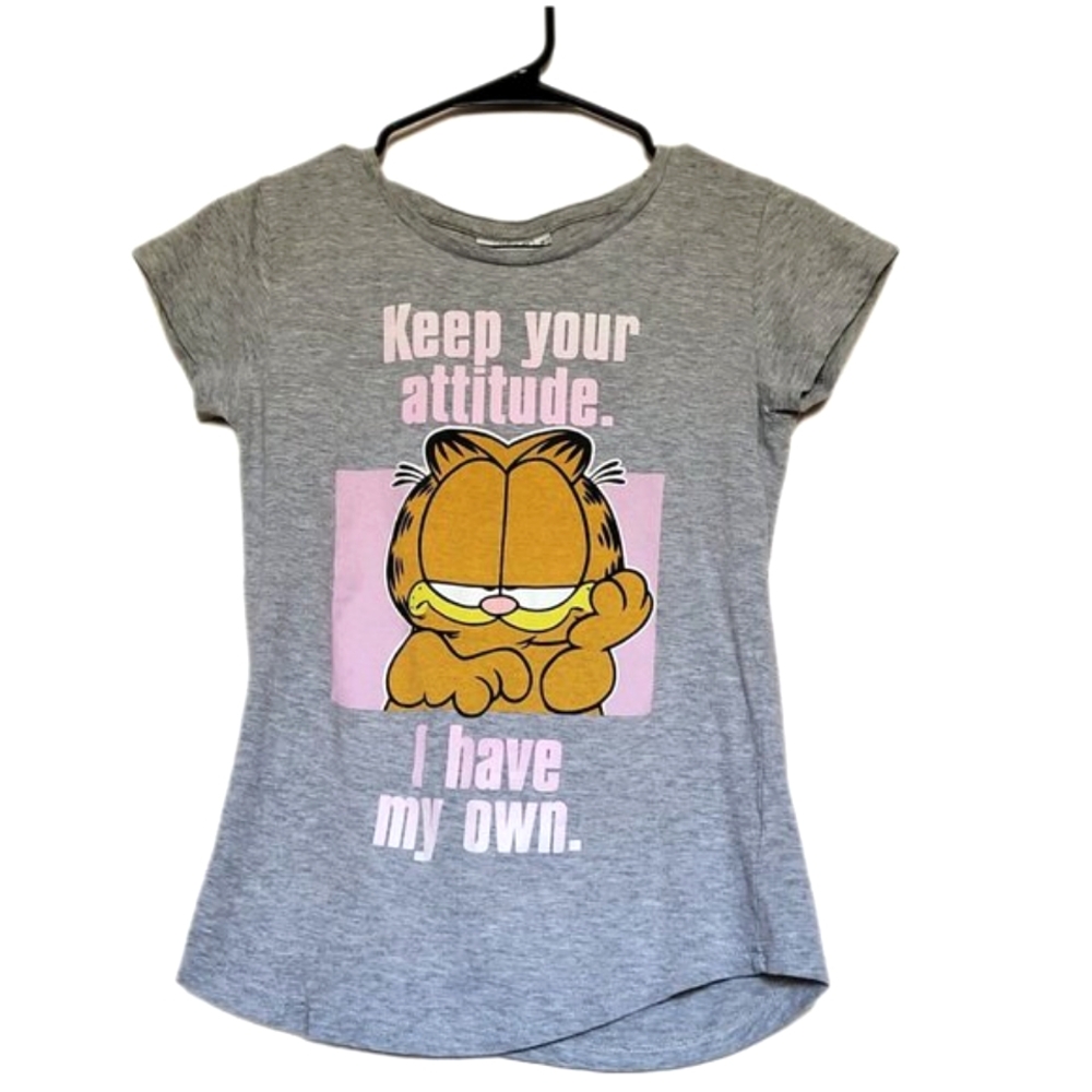 GARFIELD Vintage Keep Your Attitude I Have My Own Grey Women's T-Shirt Sz Small